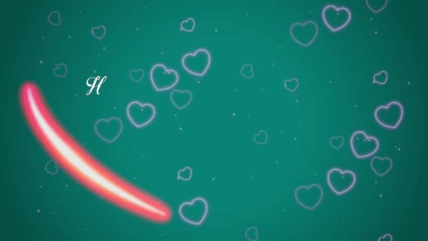 アニメーションホワイトテキスト Happy Valentines Day Red Heart Form Green Background — ストック動画