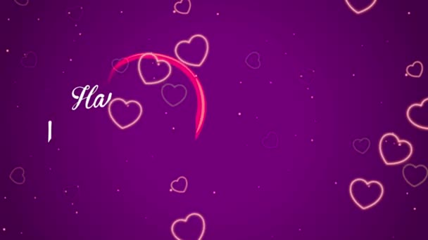 Animation Weißer Text Happy Valentines Day Roter Herzform Mit Lila — Stockvideo