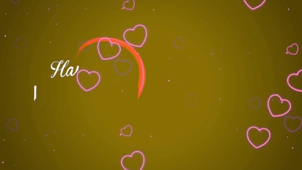 Animation Weißer Text Happy Valentines Day Roter Herzform Mit Orangefarbenem — Stockvideo