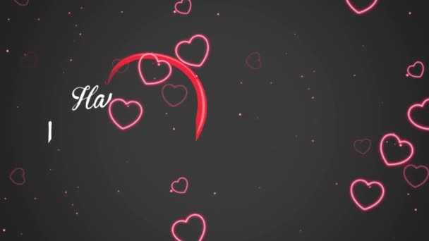 Animation White Text Happy Valentines Day Red Heart Shape Black — Vídeo de stock