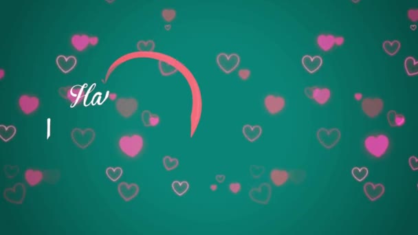 Animacja Biały Tekst Szczęśliwe Walentynki Kształcie Czerwonego Serca Zielonym Tle — Wideo stockowe