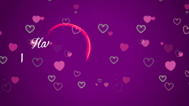 Animacja Biały Tekst Szczęśliwe Walentynki Czerwonym Kształcie Serca Fioletowym Tle — Wideo stockowe