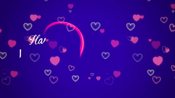 Animation Weißer Text Happy Valentines Day Roter Herzform Mit Blauem — Stockvideo