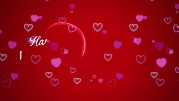 Animație Text Alb Fericit Valentines Formă Inimă Roșie Fundal Roșu — Videoclip de stoc