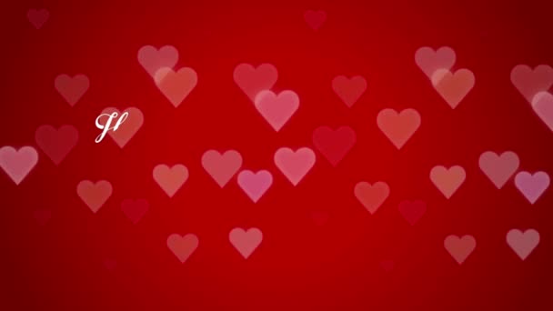 Animation White Text Happy Valentines Day Red Heart Shape Red — Vídeo de stock