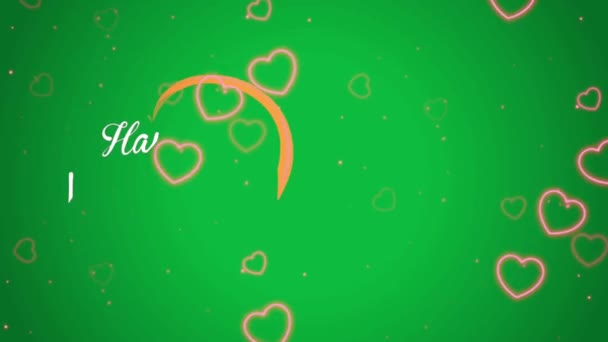 Animation White Text Happy Valentines Day Red Heart Shape Green — Vídeo de stock