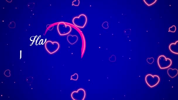 Animation White Text Happy Valentines Day Red Heart Shape Blue — Vídeo de stock