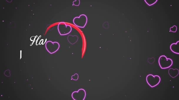 Animatie Witte Tekst Happy Valentines Dag Rode Hartvorm Met Zwarte — Stockvideo