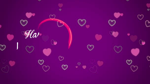 Animation Weißer Text Happy Valentines Day Roter Herzform Mit Lila — Stockvideo