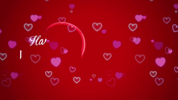 Animation White Text Happy Valentines Day Red Heart Shape Red — Vídeo de stock
