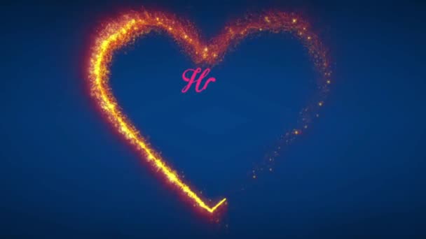 Animacja Różowy Tekst Szczęśliwe Walentynki Pomarańczowym Fajerwerkiem Kształt Serca Niebieskim — Wideo stockowe