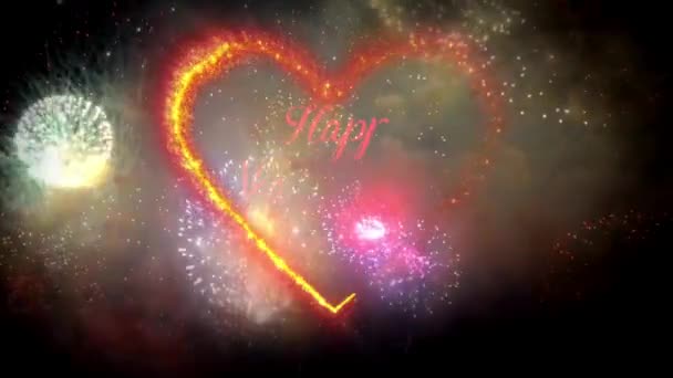 Animace Růžový Text Šťastný Valentýn Oranžovým Ohňostrojem Srdce Tvar Barevné — Stock video
