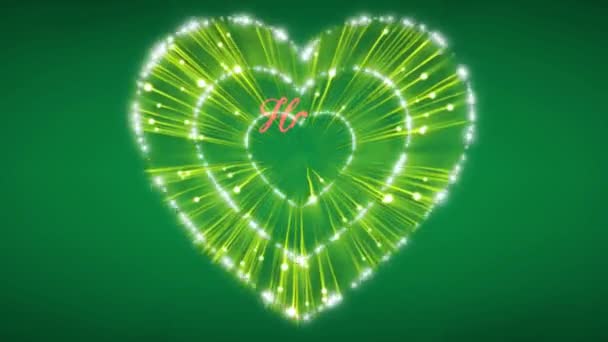 Animace Růžový Text Šťastný Valentýn Žlutým Ohňostrojem Srdce Tvar Zeleném — Stock video