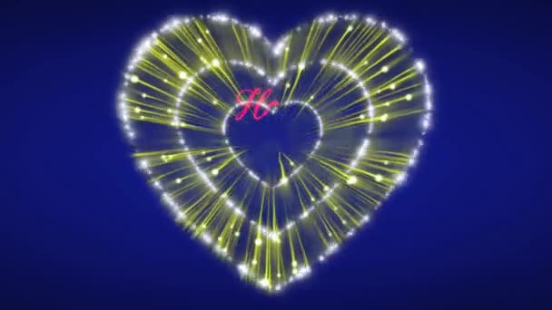 Animace Růžový Text Šťastný Valentýn Žlutým Ohňostrojem Srdce Tvar Modrém — Stock video