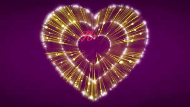 Animatie Roze Tekst Happy Valentine Day Met Geel Vuurwerk Hartvorm — Stockvideo
