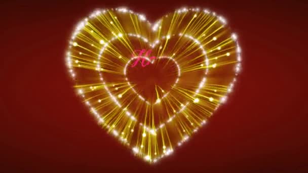 Animacja Różowy Tekst Szczęśliwe Walentynki Żółtymi Fajerwerkami Kształt Serca Czerwonym — Wideo stockowe