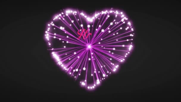 Animace Růžový Text Šťastný Valentýn Růžovým Ohňostrojem Srdce Tvar Černém — Stock video