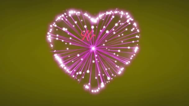 Animatie Roze Tekst Happy Valentine Day Met Roze Vuurwerk Hartvorm — Stockvideo