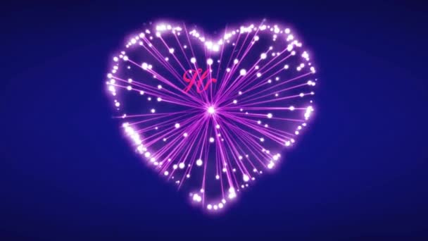 Animacja Różowy Tekst Szczęśliwe Walentynki Różowym Fajerwerkiem Kształt Serca Niebieskim — Wideo stockowe