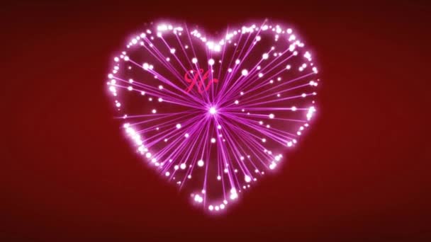 欢愉的情人节 红底粉红的烟火心形 — 图库视频影像