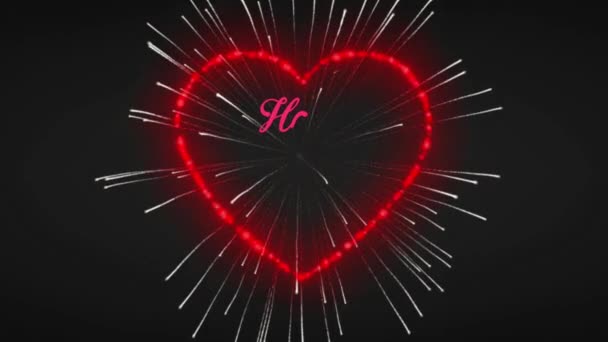 Animace Růžový Text Šťastný Valentýn Červeným Ohňostrojem Srdce Tvar Černém — Stock video