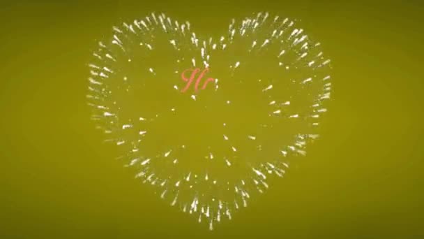 Animacja Różowy Tekst Szczęśliwe Walentynki Białymi Fajerwerkami Kształt Serca Pomarańczowym — Wideo stockowe