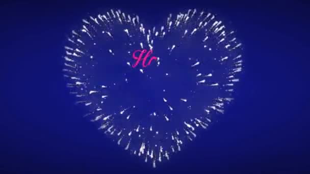 Animatie Roze Tekst Happy Valentine Day Met Wit Vuurwerk Hartvorm — Stockvideo