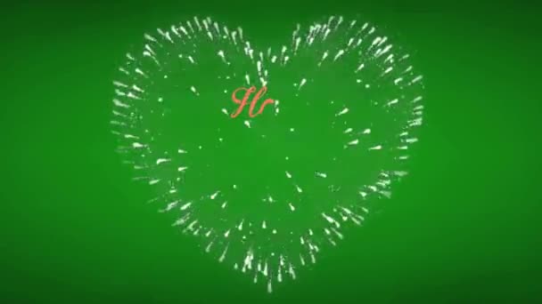 Animacja Różowy Tekst Szczęśliwe Walentynki Białymi Fajerwerkami Kształt Serca Zielonym — Wideo stockowe
