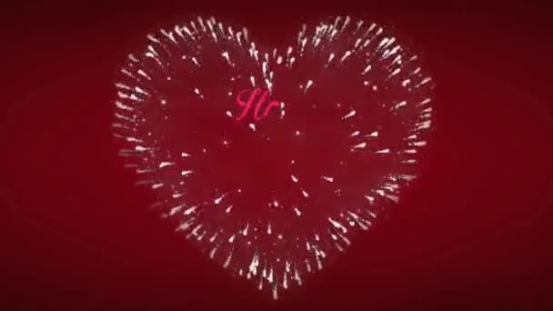 Animacja Różowy Tekst Szczęśliwe Walentynki Białymi Fajerwerkami Kształt Serca Czerwonym — Wideo stockowe