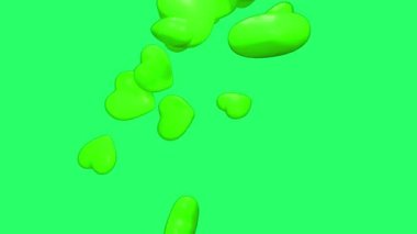 Animation green heart shape floating isolate on green screen.