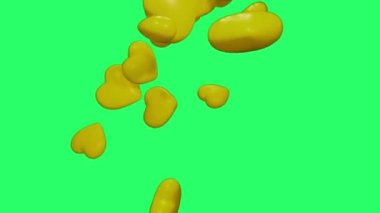 Animation orange heart shape floating isolate on green screen.