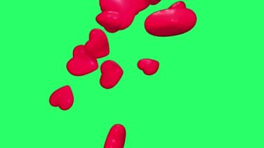 Animation red heart shape floating isolate on green screen.
