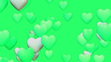 Animation green heart shape floating isolate on green screen.