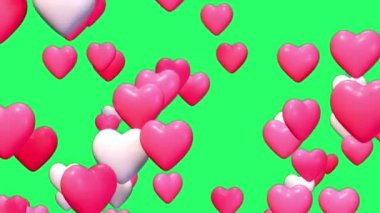 Animation red heart shape floating isolate on green screen.