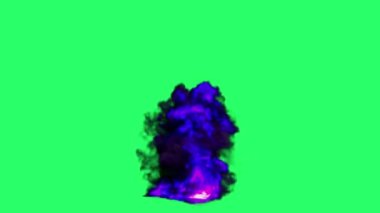 Animation blue flames fire bombs effects isolate on green screen.