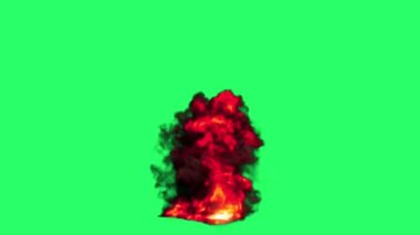 Animation red flames fire bombs effects isolate on green screen.