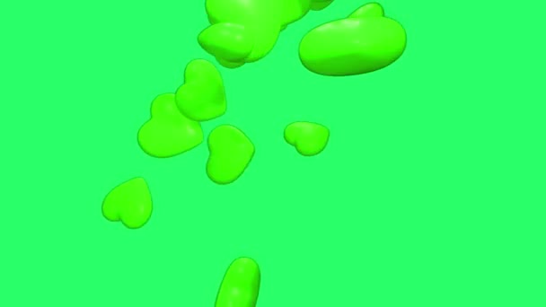 Animation Green Heart Shape Floating Isolate Green Screen — 图库视频影像