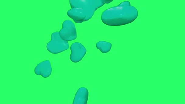 Animation Green Heart Shape Floating Isolate Green Screen — Vídeo de Stock