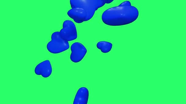 Animation Blue Heart Shape Floating Isolate Green Screen — Stockvideo