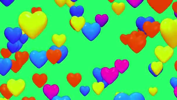 Animation Colorful Heart Shape Floating Isolate Green Screen — Stockvideo