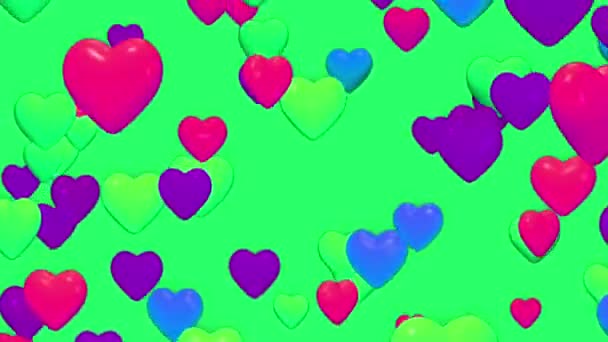 Animation Colorful Heart Shape Floating Isolate Green Screen — 图库视频影像