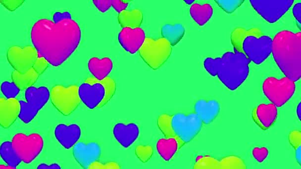 Animation Colorful Heart Shape Floating Isolate Green Screen — Stock Video