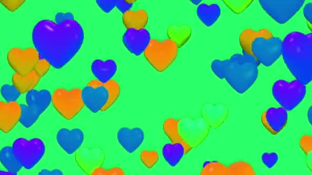 Animation Colorful Heart Shape Floating Isolate Green Screen — Vídeo de Stock
