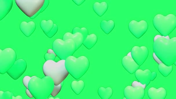 Animation Green Heart Shape Floating Isolate Green Screen — Αρχείο Βίντεο