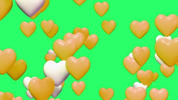 Animation Yellow Heart Shape Floating Isolate Green Screen — Stockvideo