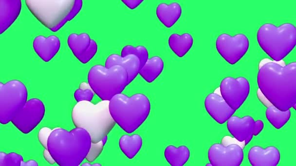 Animation Purple Heart Shape Floating Isolate Green Screen — Vídeo de stock