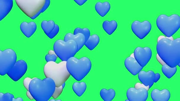 Animation Blue Heart Shape Floating Isolate Green Screen — Stock Video