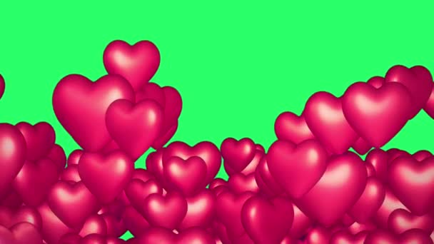 Animation Red Heart Shape Floating Isolate Green Screen — Stockvideo