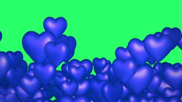 Animation Blue Heart Shape Floating Isolate Green Screen — Stockvideo