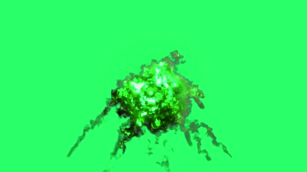 緑の画面に隔離されたアニメーション緑の炎の爆弾効果 — ストック動画